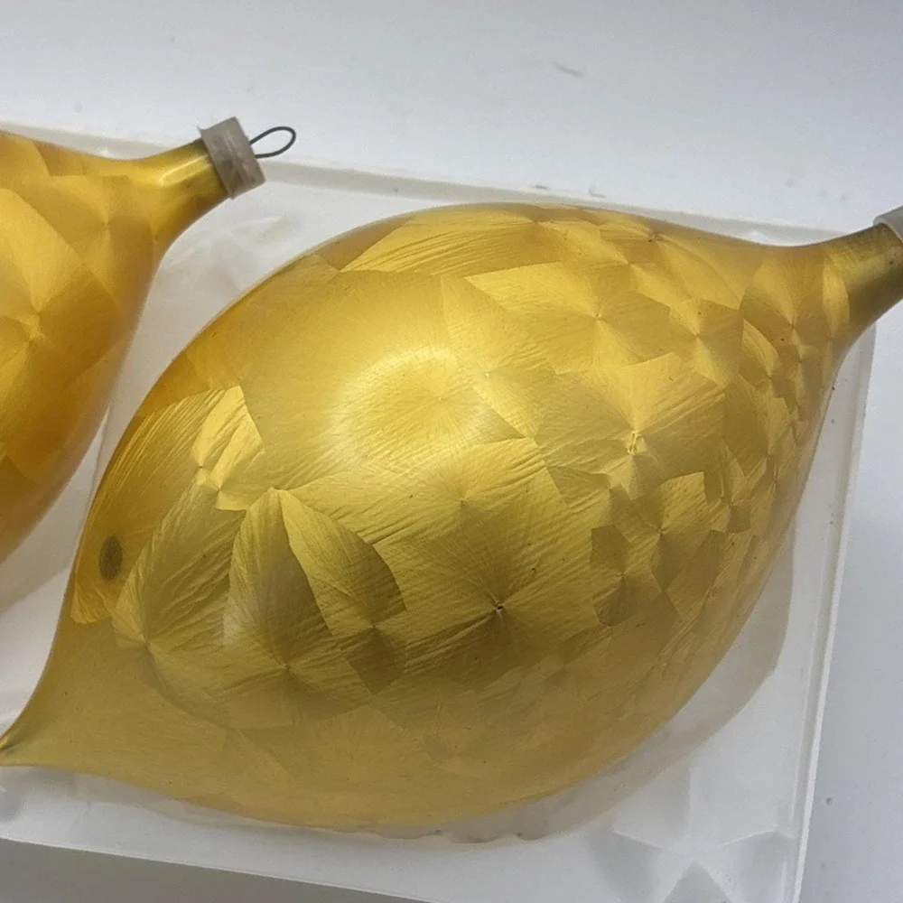 Vintage Made in Colombia Glass Christmas Ornaments Box Set Iridescent‎ Teardrop